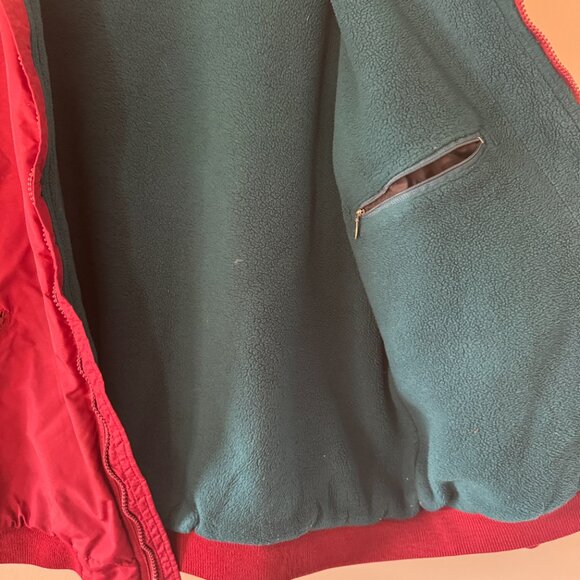 VTG LL Bean Warm Up Jacket Mens L Freeport Maine Red Exterior Green Fleece Inter - Picture 6 of 7
